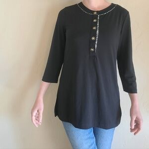 Dana Buchman Size Small Black half button 3/4 sleeve Tunic